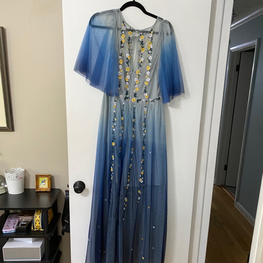 Women's Blue Amana Embroidered Ombre Maxi Dress